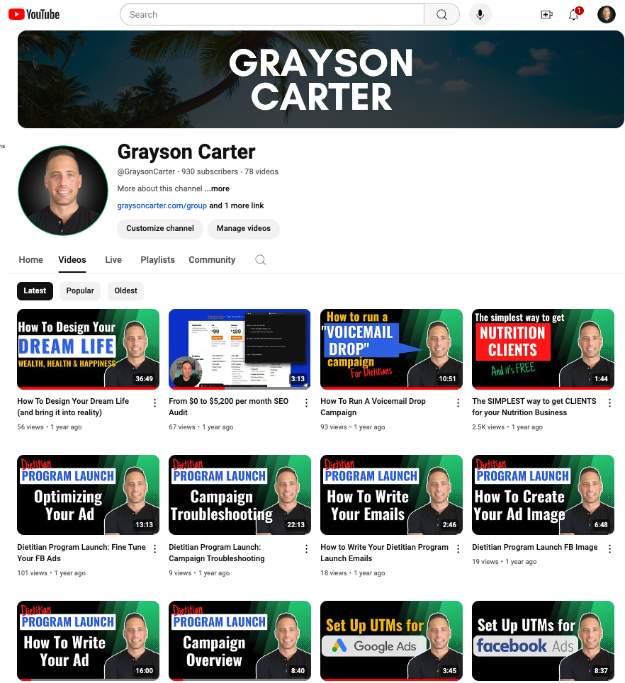 Grayson Carter Youtube Screenshot